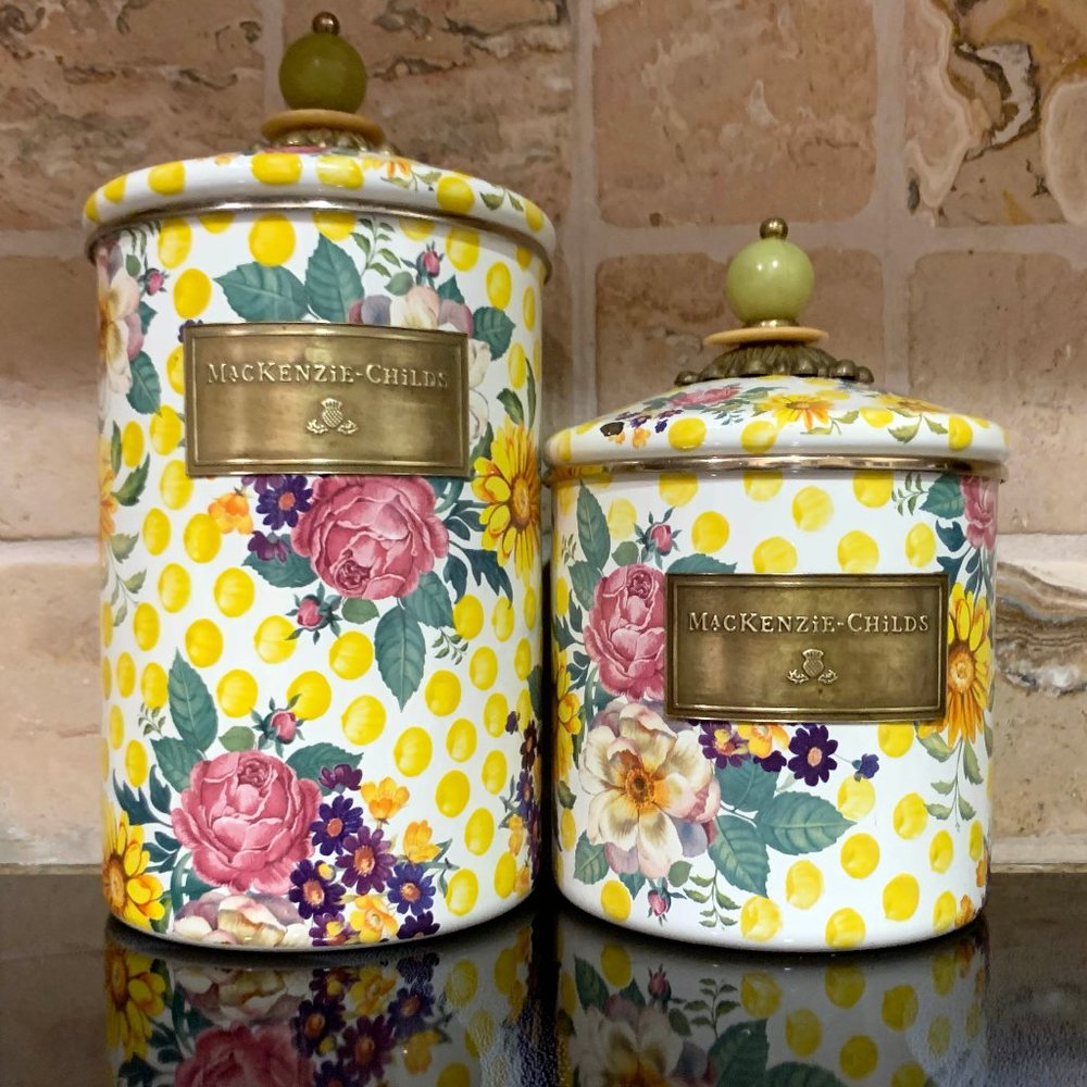 2 MACKENZIE-CHILDS Buttercup Enamel Canisters